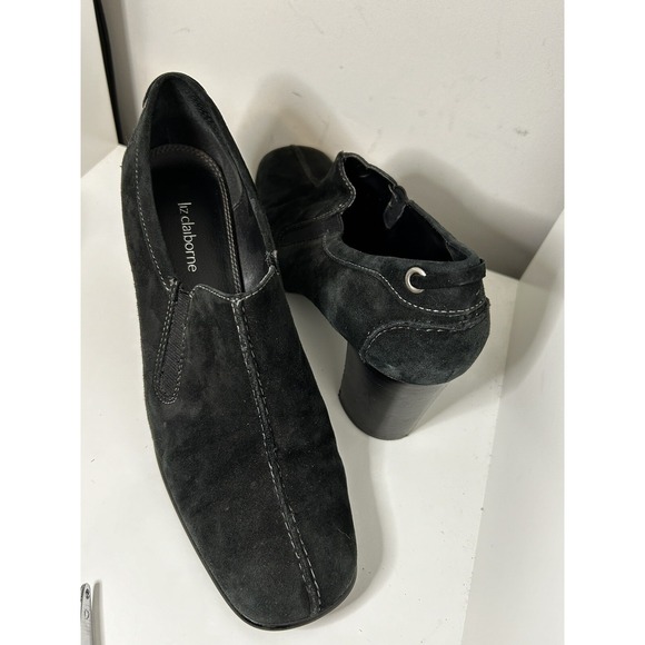 Liz Claiborne Boots Womens 8 1/2 Anandale Low Ankle Bootie Black Suede Heels - Picture 2 of 7